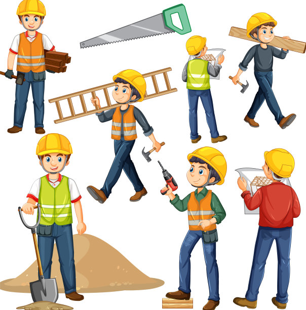 一群建筑工人的卡通人物图片下载