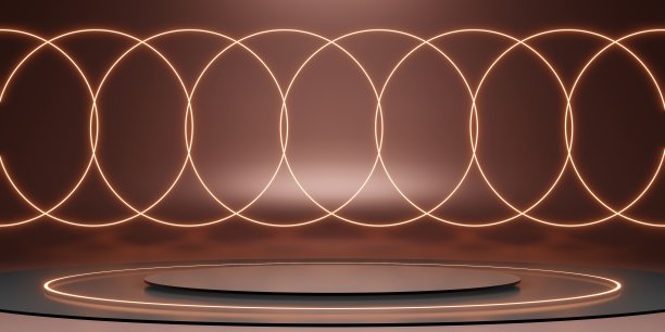 激光环讲台舞台显示站黑色霓虹辉光背景黑暗的3d插图图片下载