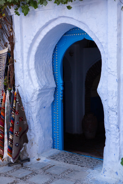 摩洛哥Chefchaouen的蓝色街道和房屋。图片下载