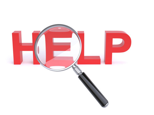 放大镜在白色背景的帮助字母上的3d渲染图片下载