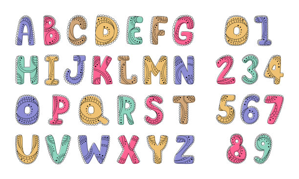 装饰性的彩色字母装饰线和点在白色背景上。矢量插图。图片下载