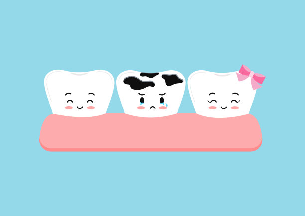 牙齿增加龋齿在健身房可爱的牙齿角色图标孤立在蓝色背景。图片下载