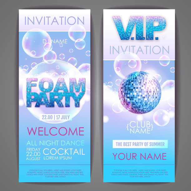 迪斯科泡沫派对海报。肥皂泡沫与肥皂彩虹泡沫。邀请的设计。矢量图图片下载