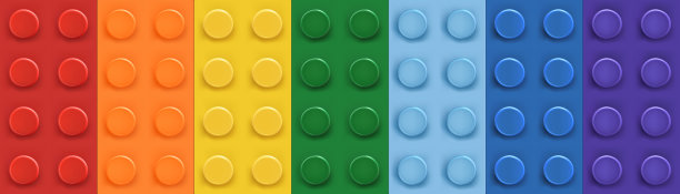 彩色的塑料砖排的矢量插图与装配节作为彩虹图片下载