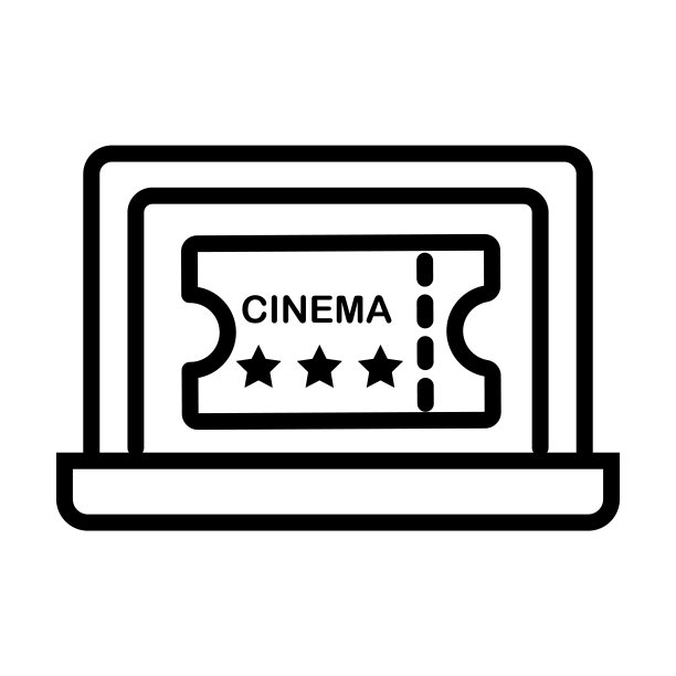 在线购买电影票图标从电影院收集。薄线性买票在线，购买，票大纲图标孤立在白色背景。线上矢量购票标志，网络和移动符号。图片下载