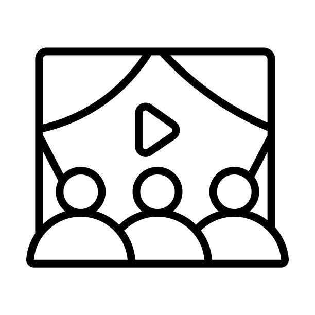 人们正在观看电影收藏中的电影图标。瘦线性的人看电影，电影，娱乐轮廓图标孤立在白色背景上。线矢量人看电影的标志，。图片下载