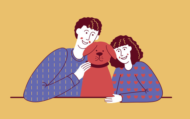 快乐的男人和女人带着搞笑的狗图片下载