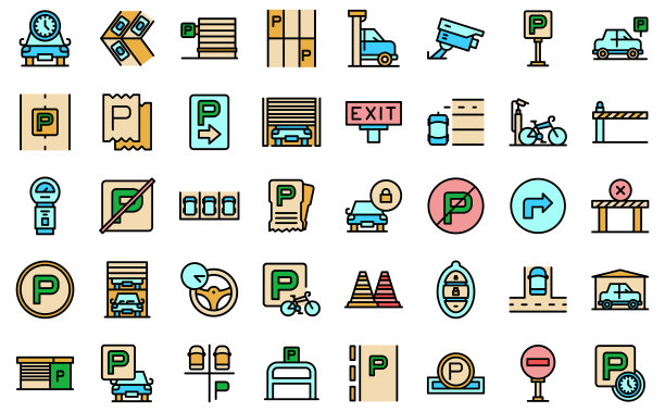 停车地点图标设置矢量平图片下载