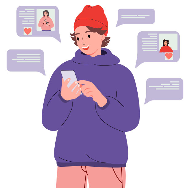 一个年轻人正在通过手机上的一款约会应用寻找一个女孩。一个男人用智能手机聊天、调情、喜欢网络。图片下载