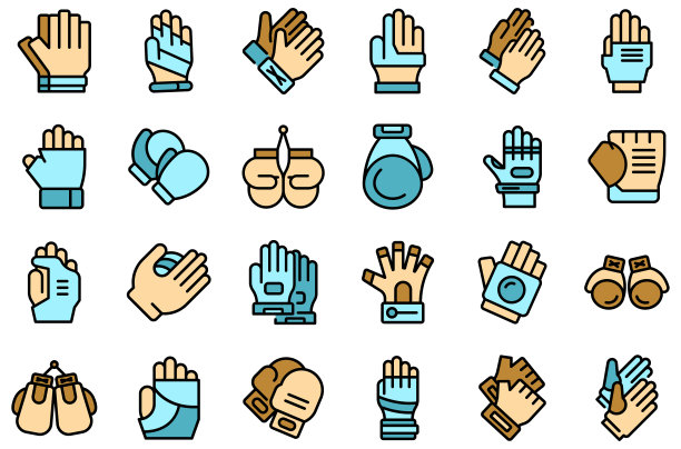 运动手套图标设置矢量平面图片下载