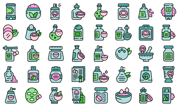 椰子化妆品图标集向量平图片下载