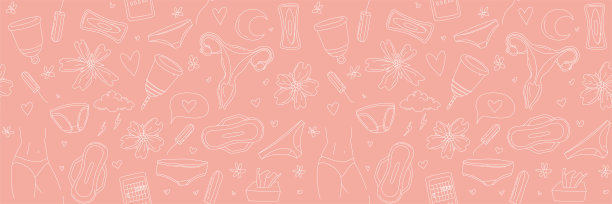 女性经期无缝图案内裤、卫生巾、卫生棉条、经期杯图片下载