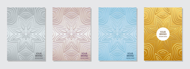 封面设计设置，垂直模板。集压花缎背景。几何民族三维图案。图片下载