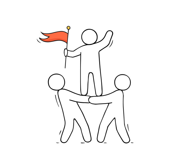 金字塔草图-带着旗子的小人。图片下载