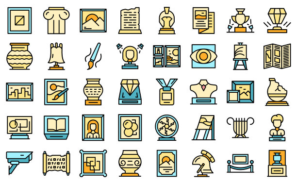 艺术画廊图标设置矢量平图片下载