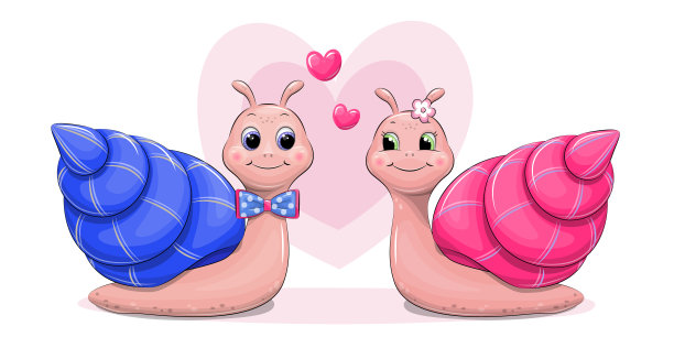可爱的卡通蜗牛夫妇。图片下载