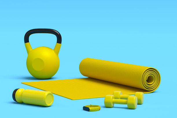 运动设备的等距视图，如瑜伽垫，瓶子和智能手表图片下载