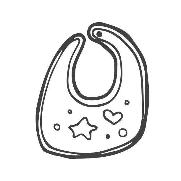 涂鸦矢量手绘纺织品围嘴新生儿。儿童、先喂奶、育婴室、婴儿用品、围裙、儿童期、孕妇期、辅食。设计元素孤立。图片下载