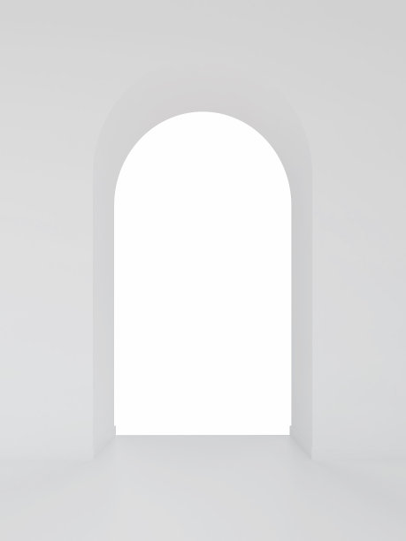 白色拱形曲线走廊，阴影柔和。抽象白门设计概念。图片下载