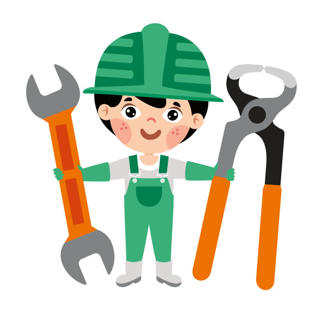 使用建筑工具的卡通小孩图片下载