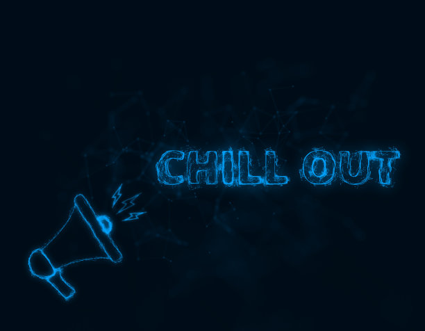 扩音器横幅与文字冷静。丛状的蓝色发光点和线。抽象的说明图片下载