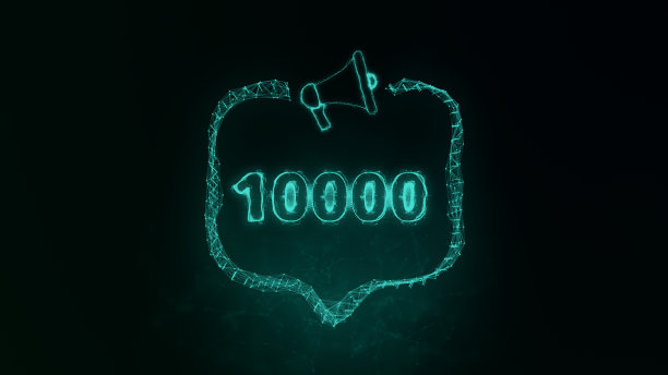 扩音器横幅，带有语音气泡和10000号。10 k,追随者。丛状风格的绿色发光点和线。抽象的说明图片下载