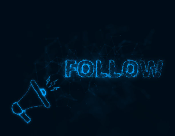 扩音器横幅与文字跟随。丛状的蓝色发光点和线。抽象的说明图片下载