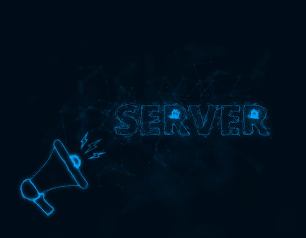 扩音器横幅与文本服务器。丛状的蓝色发光点和线。抽象的说明图片下载