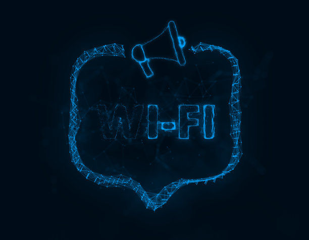 扩音器横幅，语音气泡和文本wi-fi。丛状的蓝色发光点和线。抽象的说明图片下载