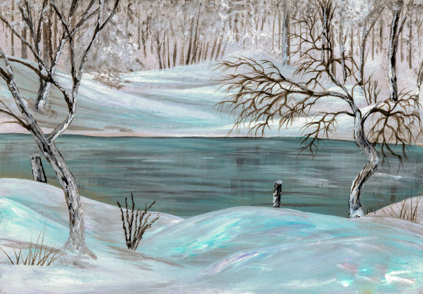 画雪山森林。图片下载