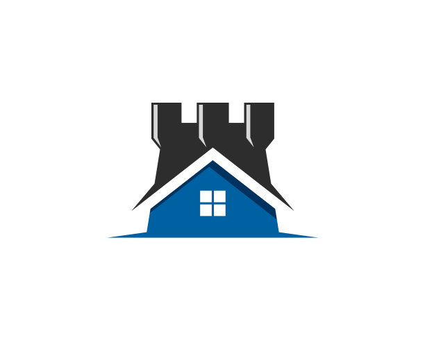 车的房地产图标与房子屋顶窗户和堡垒的统一图片下载