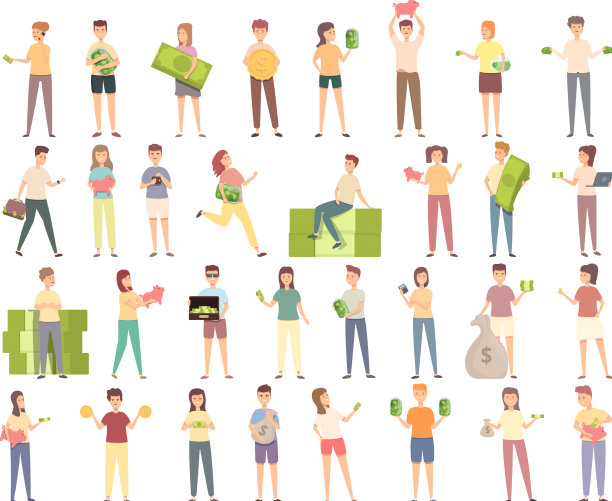 孩子与金钱图标集卡通节省图片下载