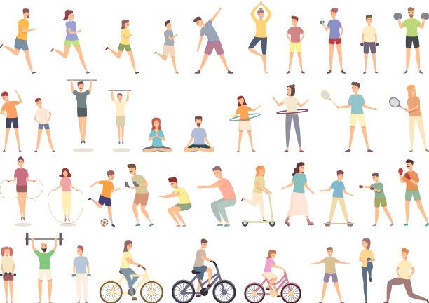 家庭体育活动图标集卡通图片下载