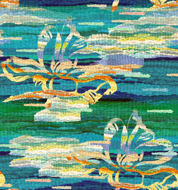 抽象植物无缝图案，绿色和绿松石色调的刺绣图片下载