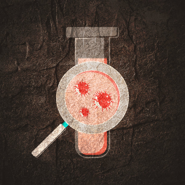 带病毒细胞和放大镜的实验室测试桶。图片下载