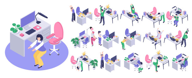 等距孤立的工作场所锻炼图标集图片下载