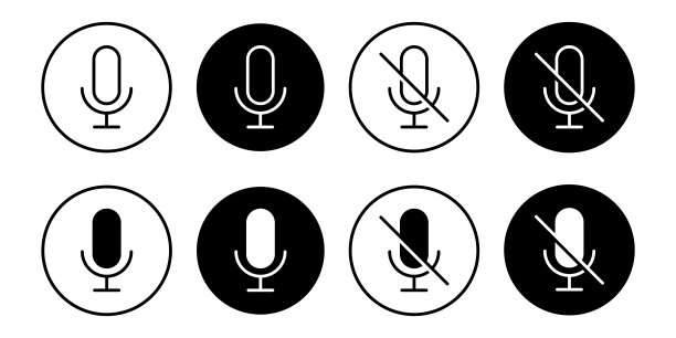 麦克风矢量图标按钮设置。在圆圈内静音麦克风标志图片下载