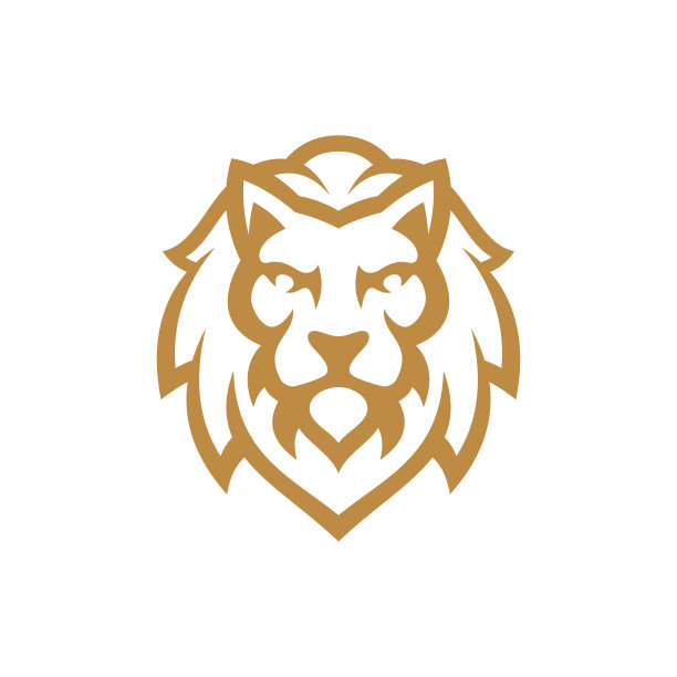 线条艺术狮子轮廓标志设计，狮子头头发鬃毛冠矢量图标图片下载