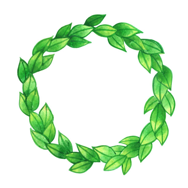 绿色的叶子花环水彩装饰春天，自然和有机图片下载