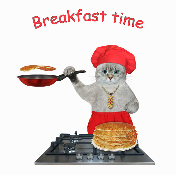 灰猫在煤气炉上煮煎饼图片下载