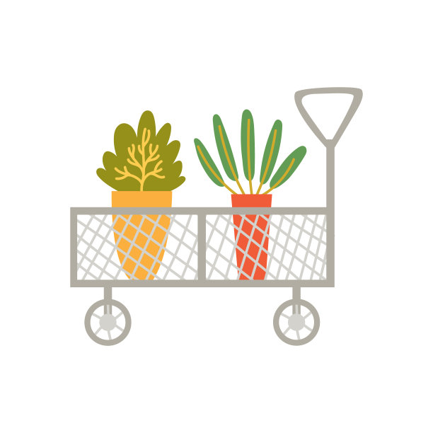 花园手推车花盆植物图片下载