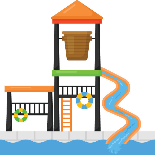 海滩边速度滑块概念，与救援环矢量颜色图标设计的河流滑块，水世界符号，娱乐游戏地面标志，娱乐或主题公园股票插图图片下载