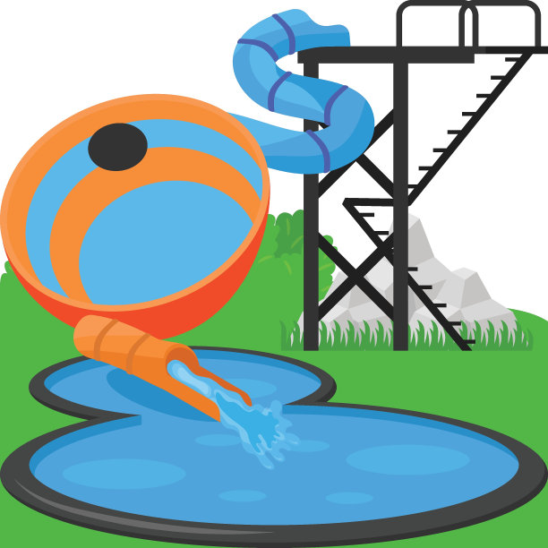 水滑梯碗概念，飞溅碗与梯子矢量颜色图标设计，水世界符号，娱乐游戏地面标志，娱乐或主题公园股票插图图片下载