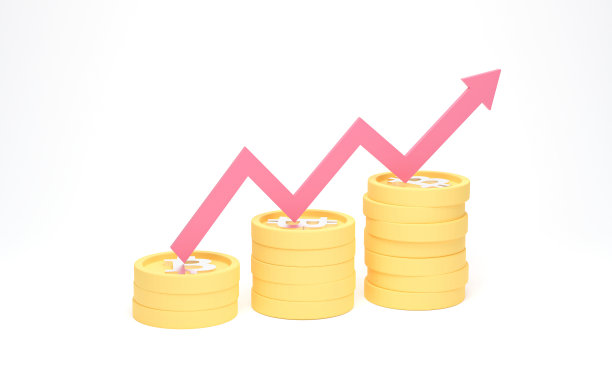 箭头增长和硬币比特币堆栈在白色的背景。加密货币或电子支付概念。3 d渲染插图。图片下载