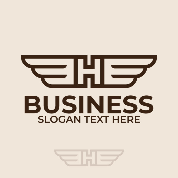 字母H标志设计模板，简单的翅膀插图。徽章徽章翅膀标志设计概念。图片下载