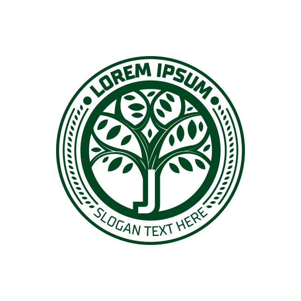自然树矢量插画标志设计。字母J标志设计与树矢量图标。图片下载