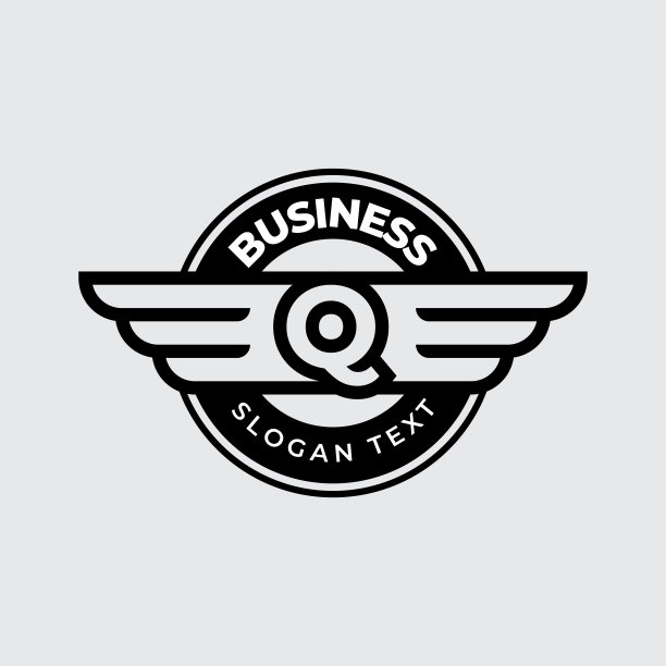 字母Q标志设计模板，简单的翅膀插图。徽章徽章翅膀标志设计概念。图片下载