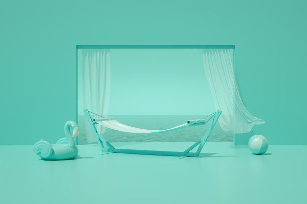 最小的夏季假期旅游概念窗口，以海绿松石背景图片下载