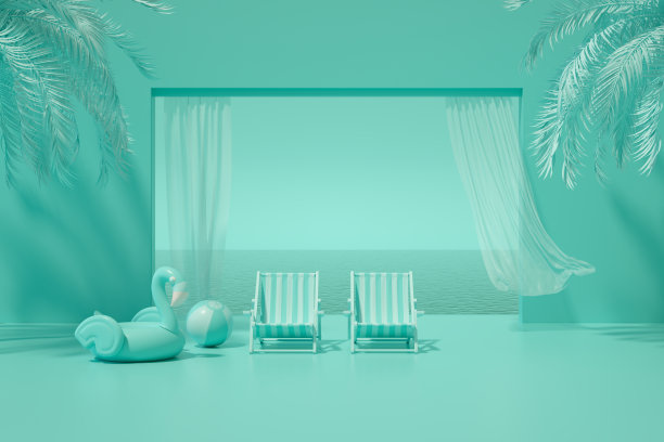 最小的夏季假期旅游概念窗口，以海绿松石背景图片下载