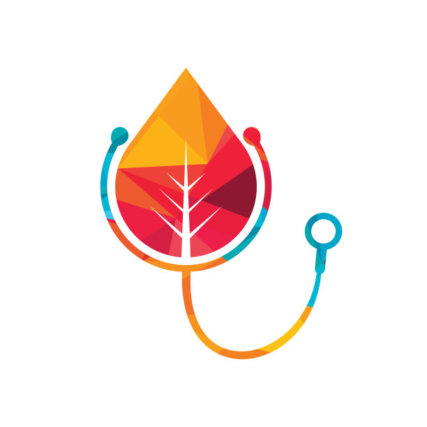 健康听诊器矢量标志设计。听诊器与叶图标矢量设计。图片下载